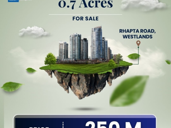 Prime 0.7 Acres Rhapta Road, Westlands Development Site For Sale. Regular Shaped & ideal for immediate development. 250M O.N.O